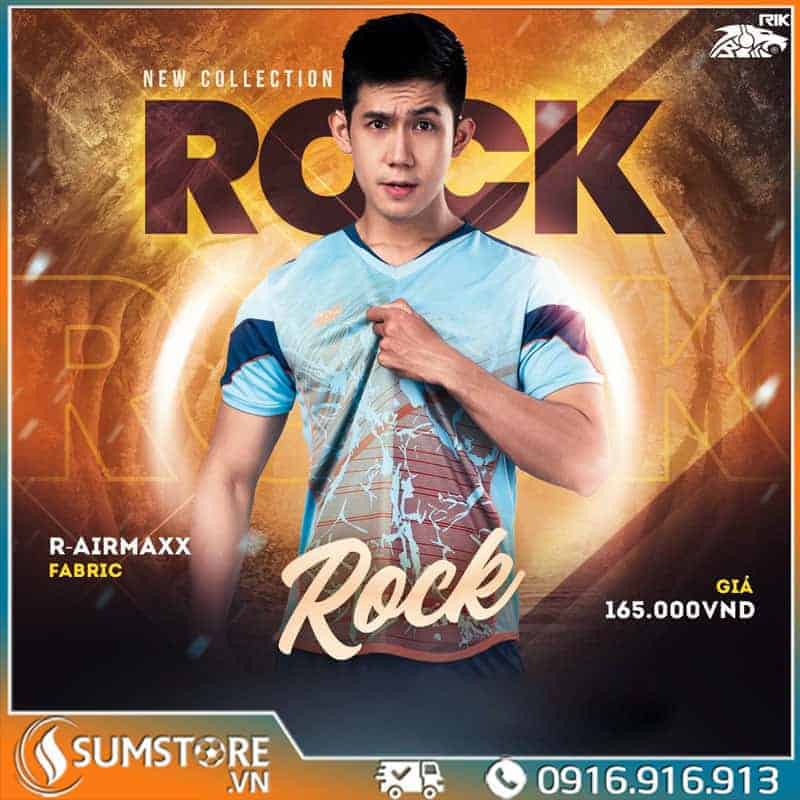 RIKI – Áo Đá Banh Không Logo Rock – Xanh Thiên Thanh