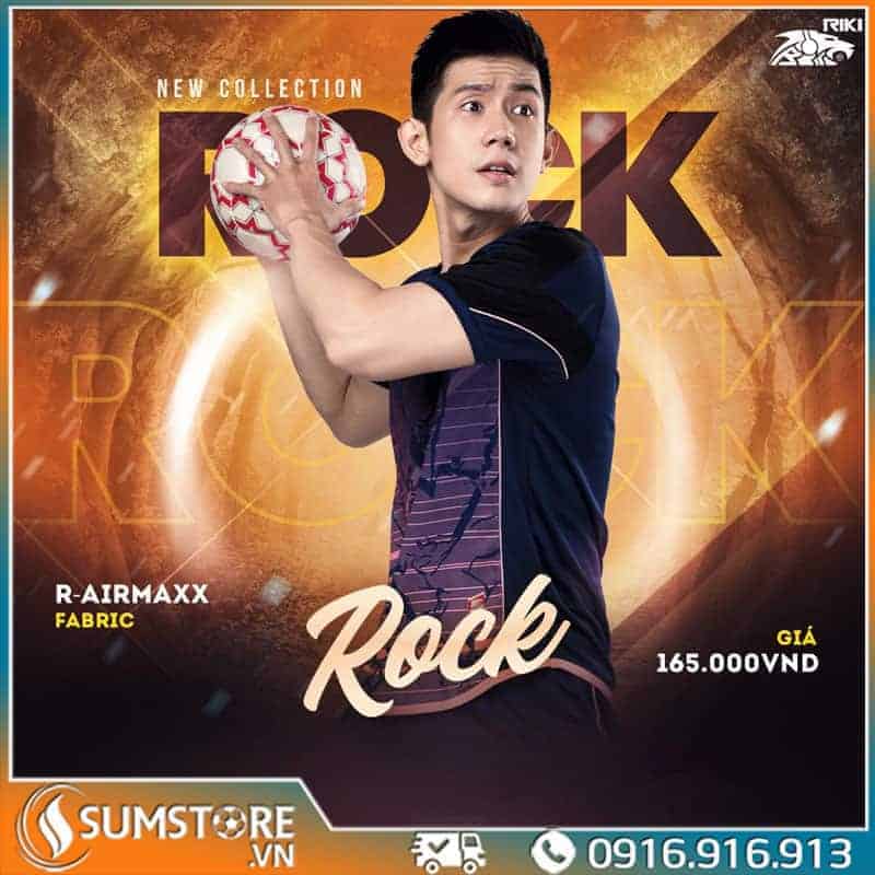 RIKI – Áo Đá Banh Không Logo Rock – Xanh Đen